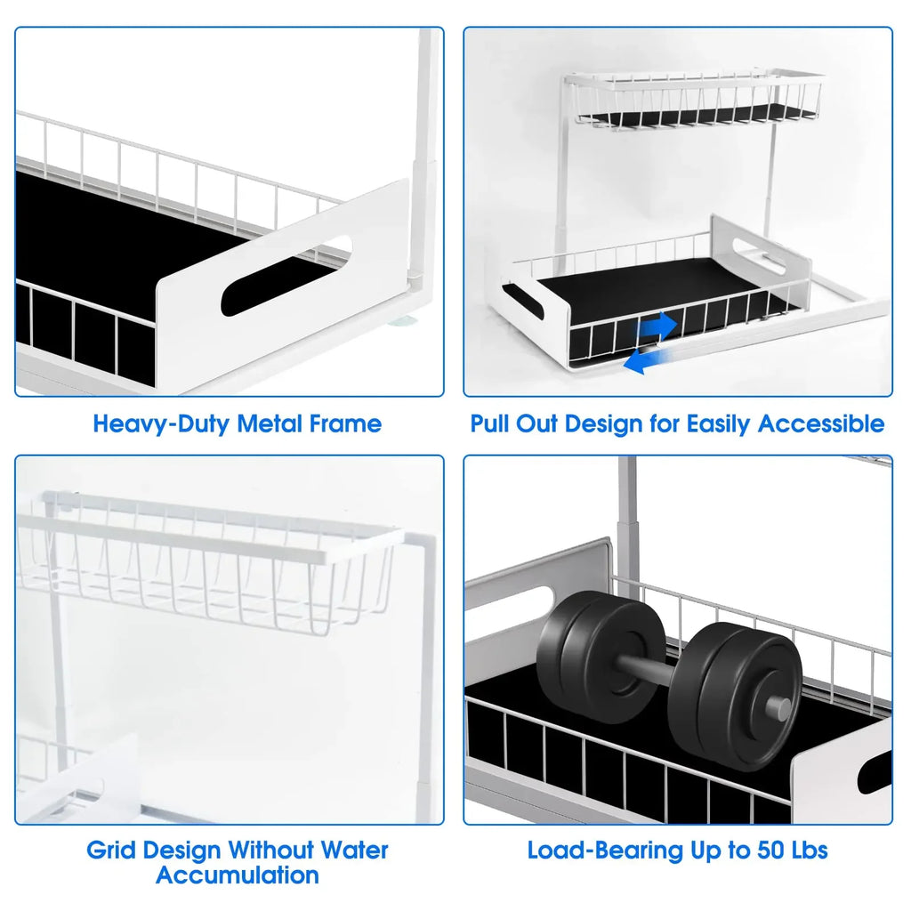 Double-layer Sliding Rail Basket Under-Sink Storage Rack Bathroom Kitchen Storage