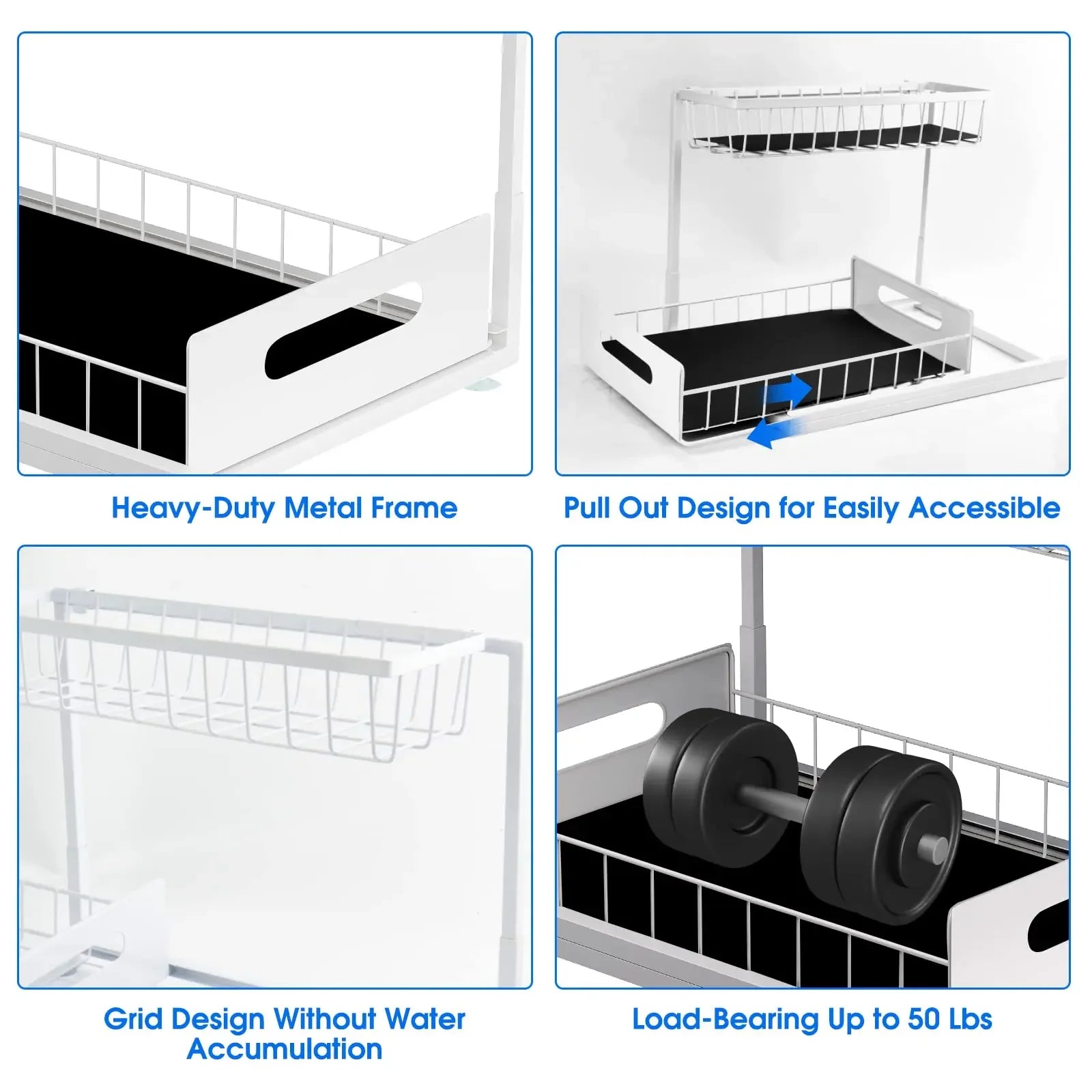 Double-layer Sliding Rail Basket Under-Sink Storage Rack Bathroom Kitchen Storage