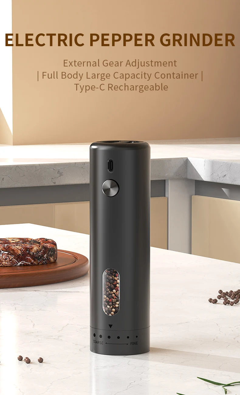 1pc/2pcs MINI USB Rechargeable Automatic Pepper Grinder Adjustable Coarseness Salt And Pepper Mill for Kitchen Spice Grinder