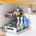 Double-layer Sliding Rail Basket Under-Sink Storage Rack Bathroom Kitchen Storage
