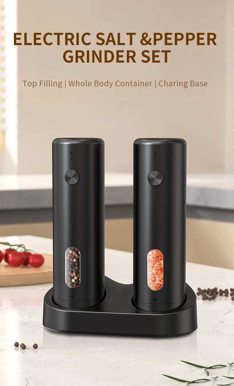 1pc/2pcs MINI USB Rechargeable Automatic Pepper Grinder Adjustable Coarseness Salt And Pepper Mill for Kitchen Spice Grinder