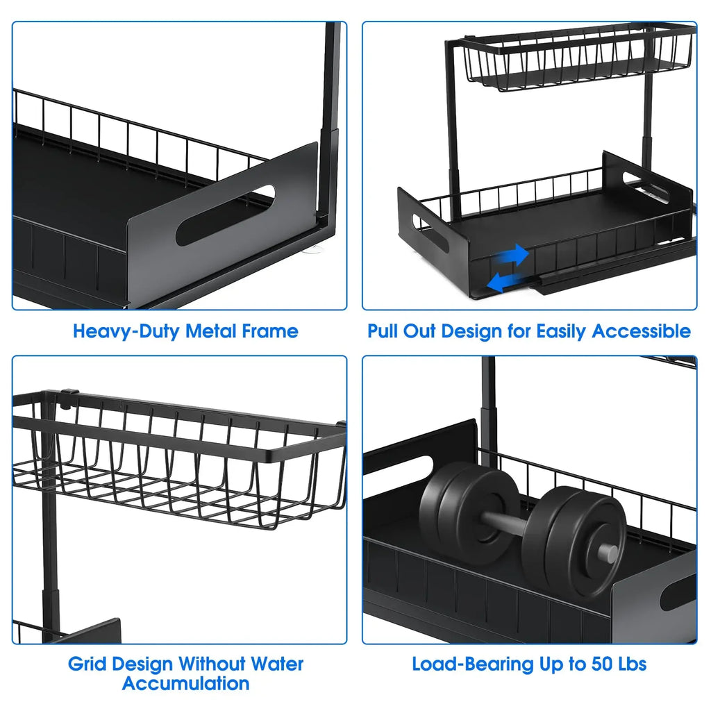 Double-layer Sliding Rail Basket Under-Sink Storage Rack Bathroom Kitchen Storage