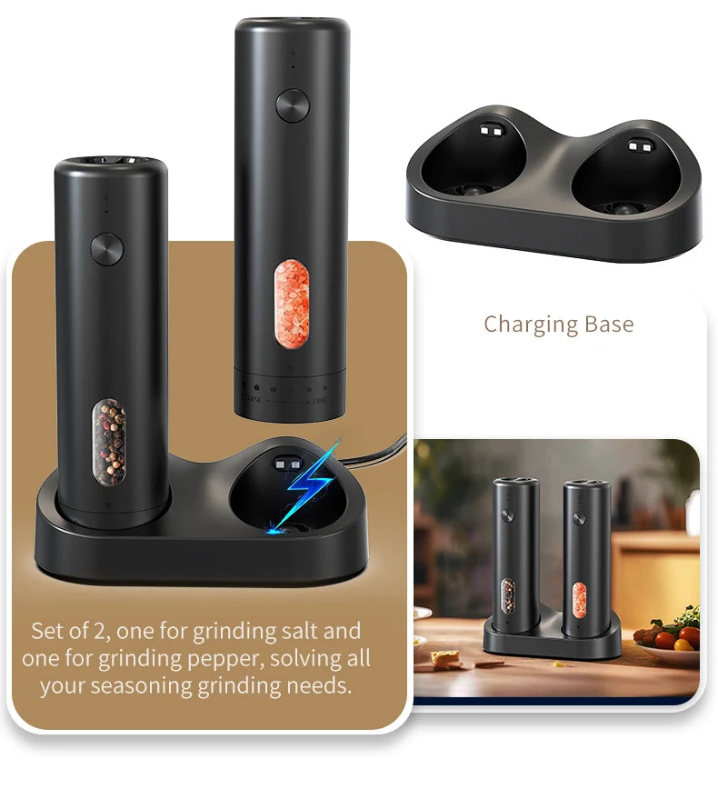 1pc/2pcs MINI USB Rechargeable Automatic Pepper Grinder Adjustable Coarseness Salt And Pepper Mill for Kitchen Spice Grinder