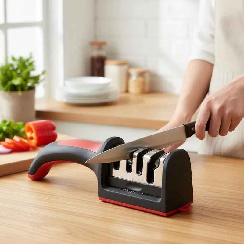 4-Stage Kitchen Knife Sharpener Tungsten Steel/Ceramic Sharpening System Handheld Sharpeners with Non Slip Base Kitchen Knives