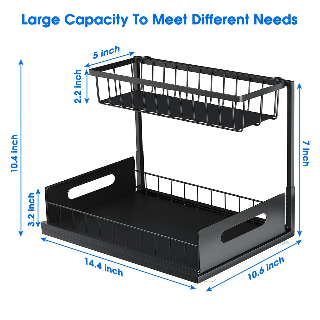 Double-layer Sliding Rail Basket Under-Sink Storage Rack Bathroom Kitchen Storage