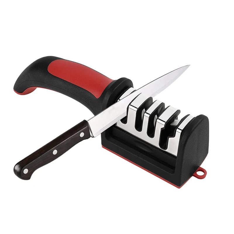4-Stage Kitchen Knife Sharpener Tungsten Steel/Ceramic Sharpening System Handheld Sharpeners with Non Slip Base Kitchen Knives