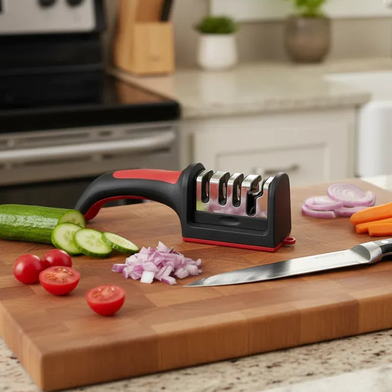 4-Stage Kitchen Knife Sharpener Tungsten Steel/Ceramic Sharpening System Handheld Sharpeners with Non Slip Base Kitchen Knives