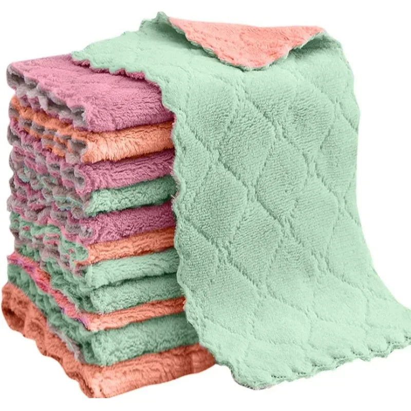 1/5/10pcs Microfiber Towel Absorbent Kitchen Cleaning Cloth Non-stick Oil Dish Towel Rags Napkins Tableware Household Cleaning