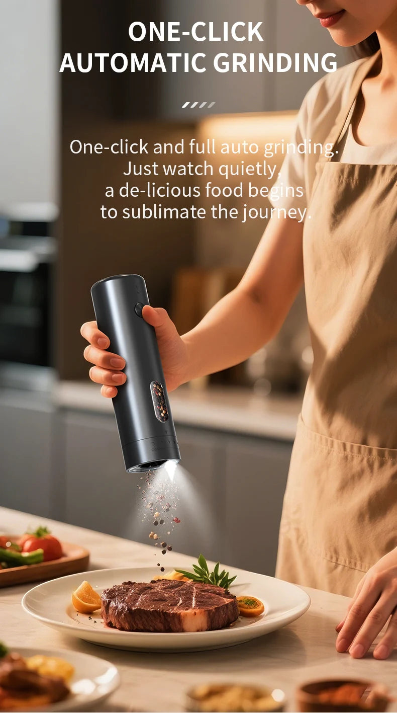 1pc/2pcs MINI USB Rechargeable Automatic Pepper Grinder Adjustable Coarseness Salt And Pepper Mill for Kitchen Spice Grinder