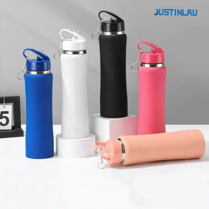 JUSTINLAU 600/750ML Thermos Cup Fruit Mug Kids Straw Cup Vacuum Flasks Stainless Steel Travel Thermal Water Bottles Thermal Mug