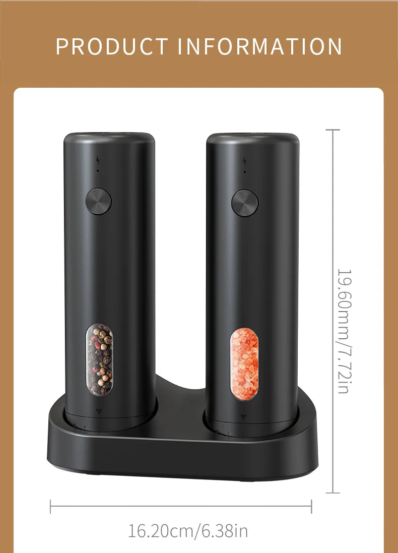 1pc/2pcs MINI USB Rechargeable Automatic Pepper Grinder Adjustable Coarseness Salt And Pepper Mill for Kitchen Spice Grinder