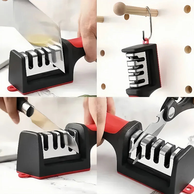 4-Stage Kitchen Knife Sharpener Tungsten Steel/Ceramic Sharpening System Handheld Sharpeners with Non Slip Base Kitchen Knives