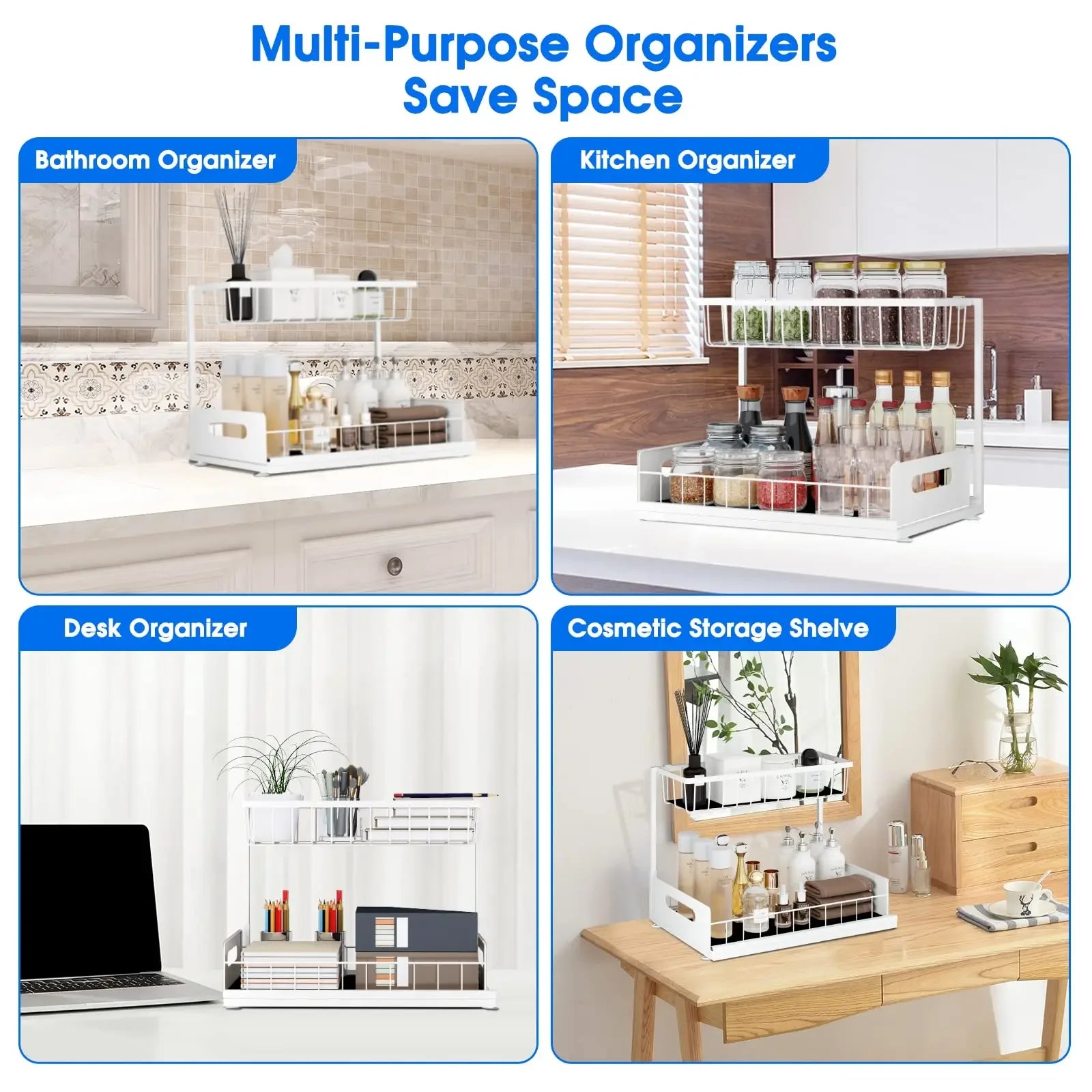 Double-layer Sliding Rail Basket Under-Sink Storage Rack Bathroom Kitchen Storage