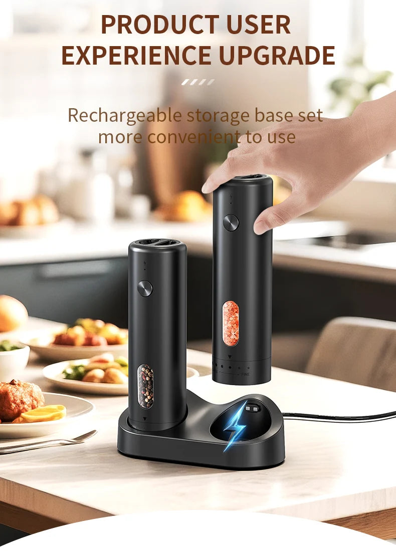 1pc/2pcs MINI USB Rechargeable Automatic Pepper Grinder Adjustable Coarseness Salt And Pepper Mill for Kitchen Spice Grinder