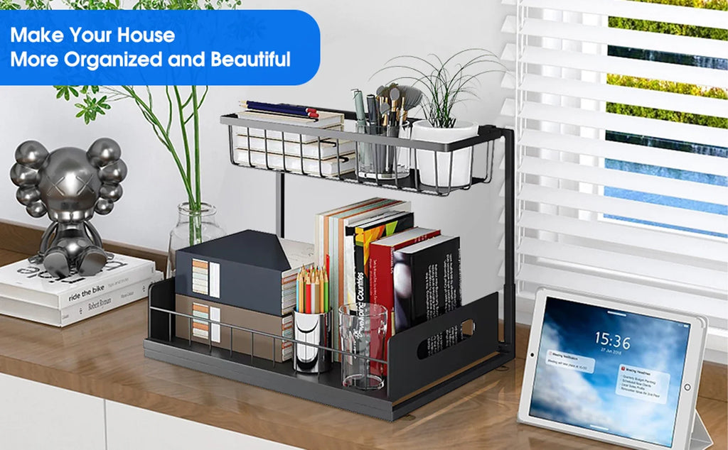 Double-layer Sliding Rail Basket Under-Sink Storage Rack Bathroom Kitchen Storage