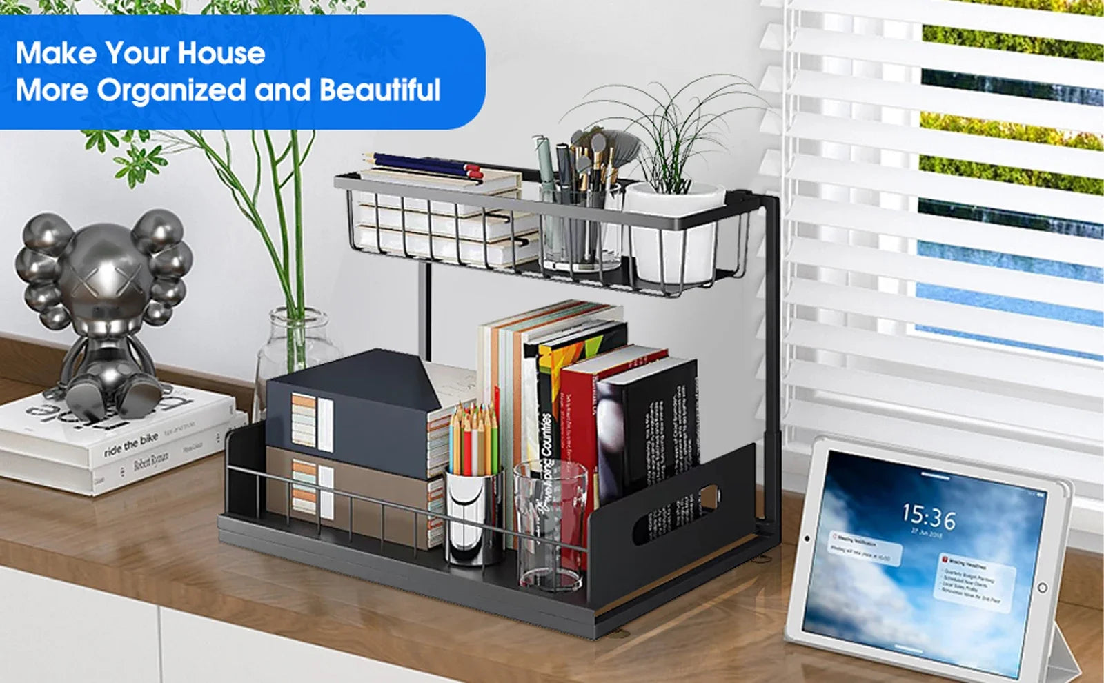 Double-layer Sliding Rail Basket Under-Sink Storage Rack Bathroom Kitchen Storage