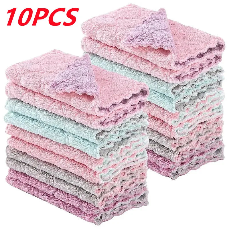 1/5/10pcs Microfiber Towel Absorbent Kitchen Cleaning Cloth Non-stick Oil Dish Towel Rags Napkins Tableware Household Cleaning