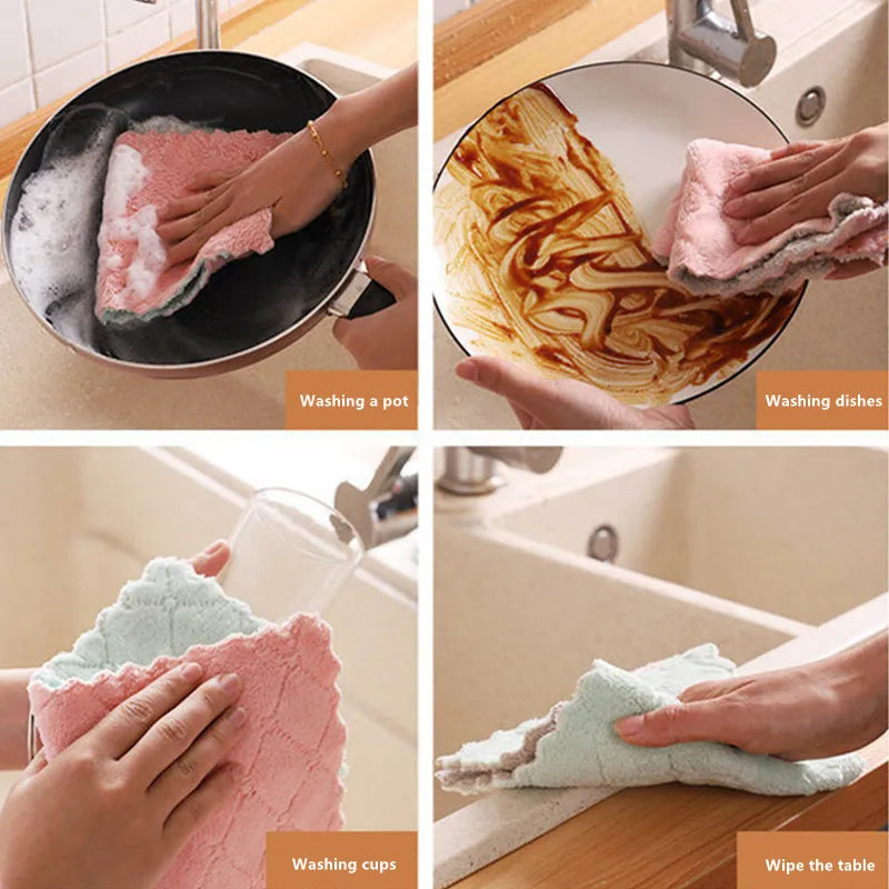 1/5/10pcs Microfiber Towel Absorbent Kitchen Cleaning Cloth Non-stick Oil Dish Towel Rags Napkins Tableware Household Cleaning